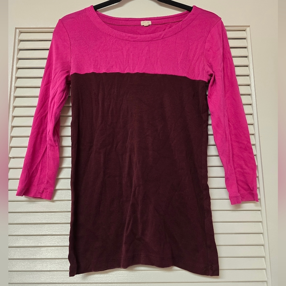 J. Crew - 100% Cotton Colour Block 3/4 Sleeve Top